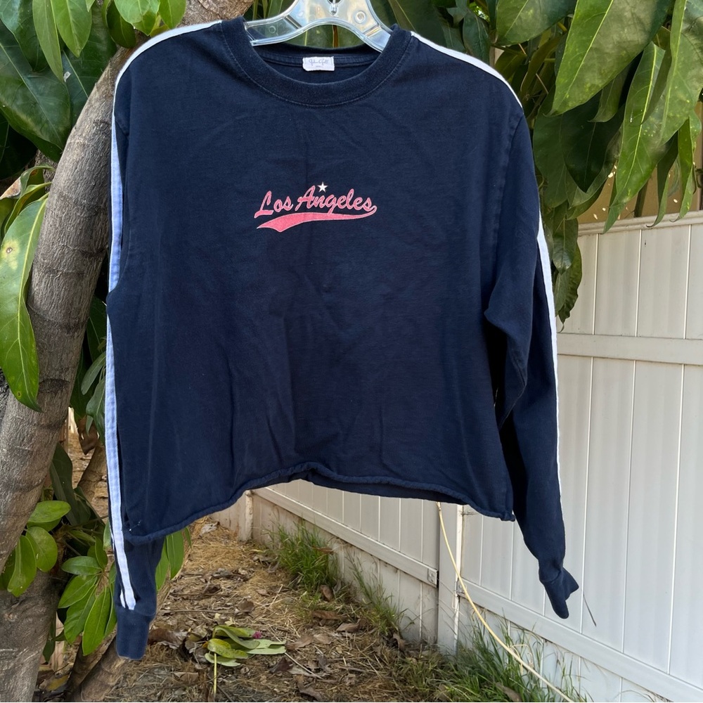 Brandy Melville John Galt Los Angeles Graphic Long Sleeve Crop Top .